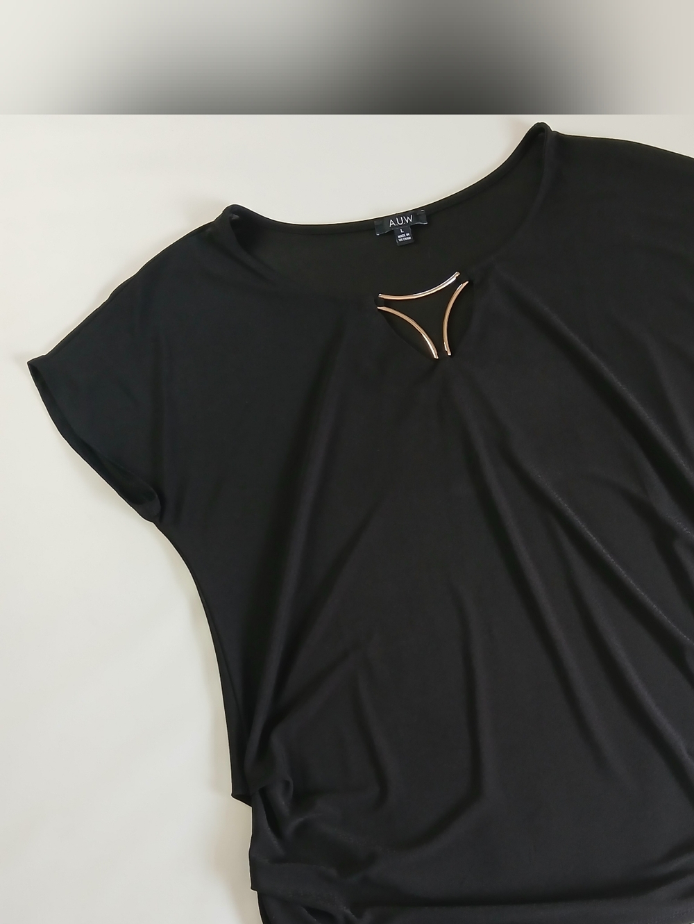 A.U.W. Short Sleeve Blouse Top With Metal Accent At Neckline